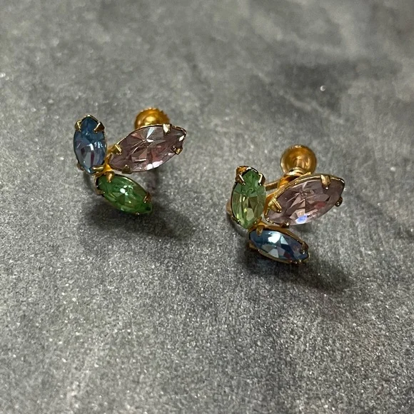 Vintage Multicolor Gemstone Earrings - Picture 2 of 9